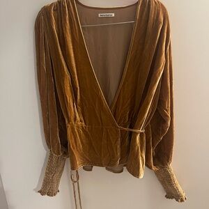 Reformation Tan Velvet Wrap Blouse
